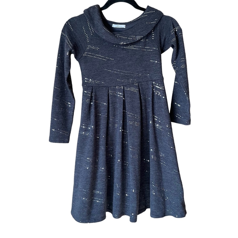 Girls Alessia Black and Silver Long SleeveDress